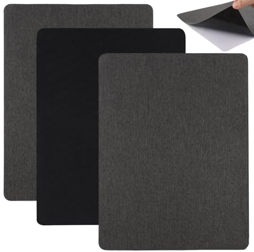 3 Stück Flicken Selbstklebend Stoff, 20,5x28cm Leinenstoff-Reparaturflicken, Strapazierfähige Stoff Reparatur Patches Selbstklebend, Stoffflicken für Sofa, Autositze Reparatur (2 Grau + 1 Schwarz)