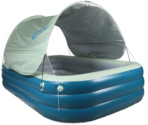 Masyrt Piscine familiale gonflable avec auvent, grande piscine gonflable avec toboggan aquatique pour adultes, familles, arrière-cour, extérieur, 2,6 m, vert