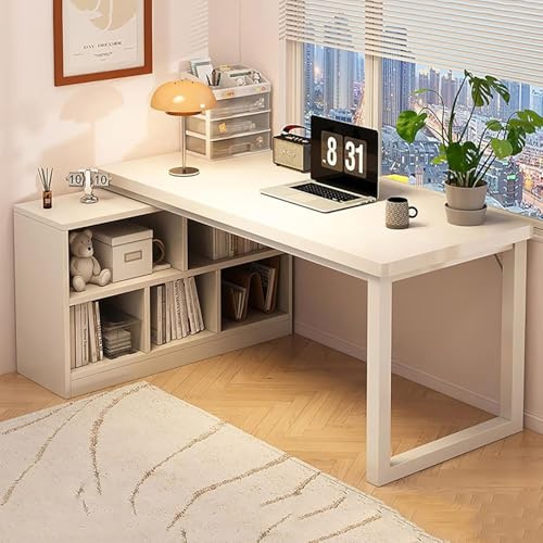 Computer Desk, Vaity Desk, Bedside Tables, L-shaped With Storage, Corer Desk With 2-tier Storage Shelves, Reversible Home, Wood Pc Table, White, 100x80x75cm(39x31x30inch)