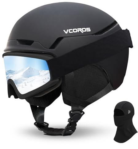 VCOROS Skihelm mit Skibrille Skimaske DXH-816 Skihelme für Damen Herren | Ski Helmet mit Abnehmbare Ohrpolster Atmungsaktiver Stoßdämpfung UV Verstellbarer Snowboard Helm für Skifahren