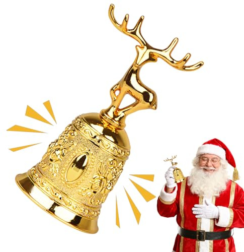 Weihnachten Handglocke, Rufglocke Weihnachten, Glocke W-eihnachten, Goldene Weihnachtsglocke Mit Rentier Griff für Weihnachtsmann Kostüm, Tischdeko, Weihnachtsbaum, Festliche Partydekoration