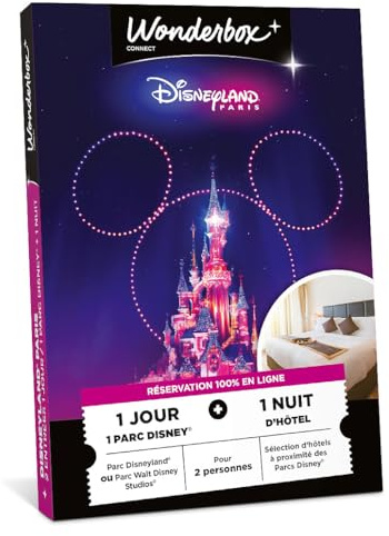 WONDERBOX Connect - Coffret Cadeau - Disneyland Paris Séjour - pour 2 pers. | 2 entrées pour 1 jour + 1 nuit - Parc Disneyland ou Walt Disney Studios - Validité 27 mois