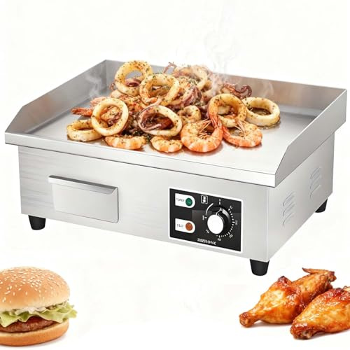CUTANGELAR Griglia Teppanyaki Elettrica, Griglia Piatta Commerciale Acciaio Inox, Calore Regolabile 122-572°F, Ampia Superficie Antiaderente, Perfetta Vari Bisogni Cottura.(1700W)