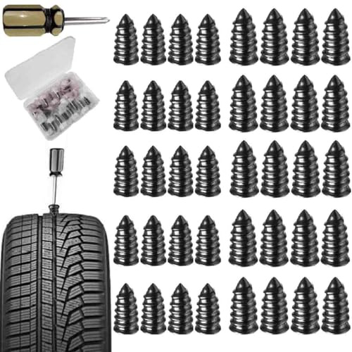 Clavos de Goma para Reparación de Neumáticos Tubeless,Kit de 40 tapones de neumáticos,Herramientas tornillos de perforación rápida de reparación para Automóviles,Motocicletas,Bicicletas