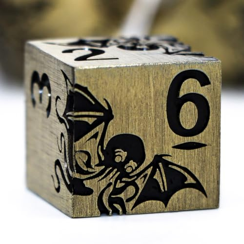 Krake Metall Würfel Set 7-teilig – Premium Polyedrische Rollenspiel Würfel mit Magnetischer Geschenkbox für TTRPG & Tabletop Spiele (Bronze)