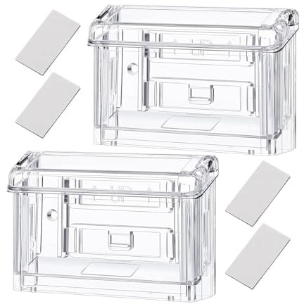 2Pcs Acrylic Business Card Holders Wall Mounted Organiser Strorage Box with Dustproof Lid for Office Organization Proof Business Organiser