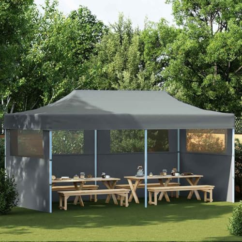 Popup Pavillon Gartenzelt, Pop-Up Partyzelt mit Seitenwänden Faltbar 3 x 6 m Anthrazit, Wasserdicht Stabil