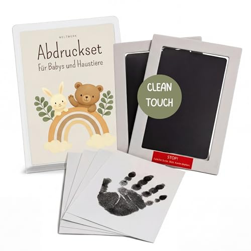 WELTWERK Baby Abdruckset für Handabdruck & Fußabdruck | Stempelkissen inkl. 25+ PDF Vorlagen zum Ausdrucken, Pfotenabdruck Set für Hund & Katze, Geschenk zu Babyparty & Geburt