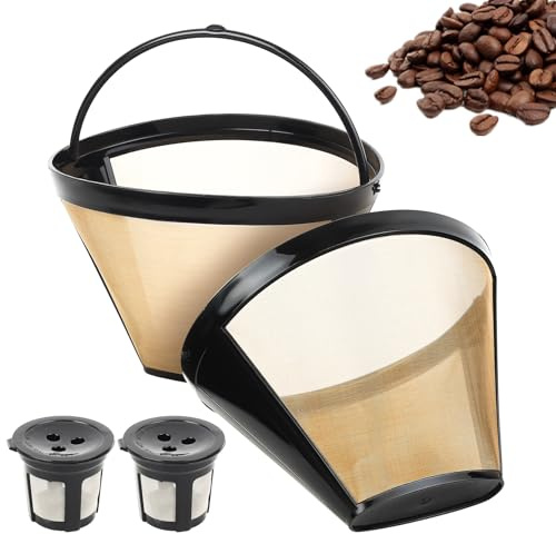 2 Pcs Filtro Café Acero Inox Reutilizable 8-12 Tazas Cono Goteo | Sin papel, filtro manual permanente, incluye 2 cestas para cápsulas de café