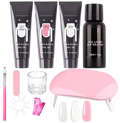 Poly Nagel Gel Kit Für Anfänger | Maniküre Zubehör,Gel Nagelverlängerung Kit | Für Anfänger Profis Damen Mütter und den Wohlfühl-Tag zu Hause oder im Salon