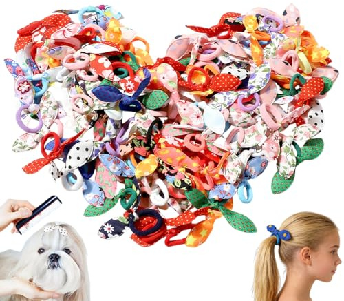 IEBTAWN 50-Teiliges Set Mit Haaraccessoires Für Hunde Mit Gummibändern, Styling-Accessoires Für Haustiere, Kreative Haargummis Für Haustiere, Kopfschmuck-Accessoires Für Katzen, Zufällige Designs