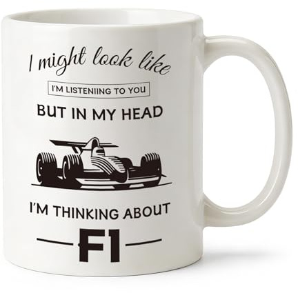 Funny F1 Mug, In My Head I'M THINKING ABOUT F1 Coffee Cup,Funny Novelty Gift for Formula One Fans,Motorsport Present for Men Dad Friend Colleague Birthday Christmas,Father’s Day,11oz Ceramic Cup