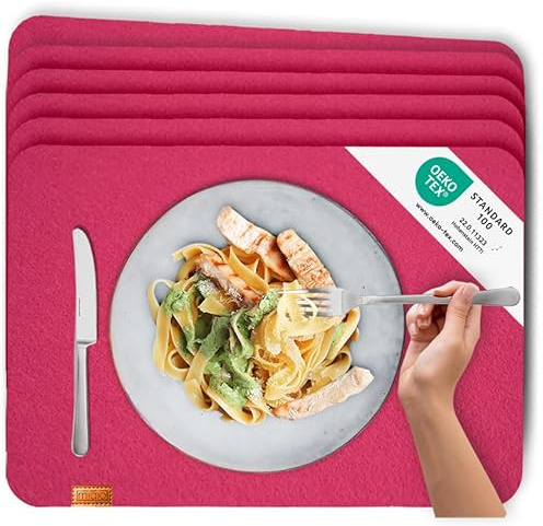 Miqio - Design Filz Tischsets - 6er Set Platzset abwaschbar - Filzmatte Untersetzer Platzdeckchen - pink