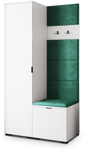 Masseno Flugarderoben Set Lori, Kleiderschrank-Set mit Sitzbank, Garderobenschrank Flur mit 3 Regalböden, Weiß