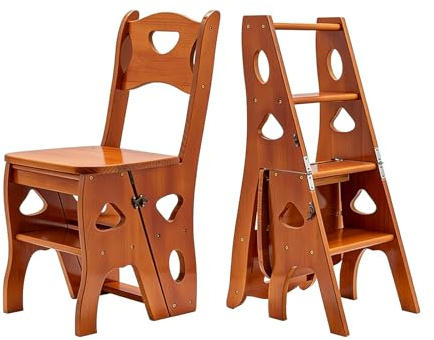Sedia con scala pieghevole in legno a quattro gradini, portascale leggero e portatile, espositore per interni ed esterni/supporto per fiori, sedia da pranzo pieghevole, scala per biblioteca in Walnut
