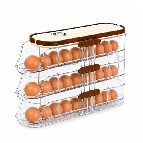 MAGIC SELECT Organizador de Huevos para Nevera con Dispensador Automático | Bandeja 3 Niveles, Ahorro de Espacio, Transparente, Apilable