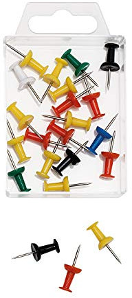 Wedo 54199 Pinnadeln Diabolo-Form in Klarsichtdose, 20 Stück, farbigsortiert