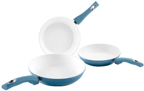 Bialetti Ceramic Ok Easy - Set 3 padelle con Rivestimento in Ceramica, Ø 20, 24, 28 cm Blu