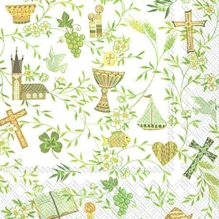 Serviette IHR Motiv: Taufe Konfirmation Kommunion weiß gold 33x33cm 20 Servietten pro Packung