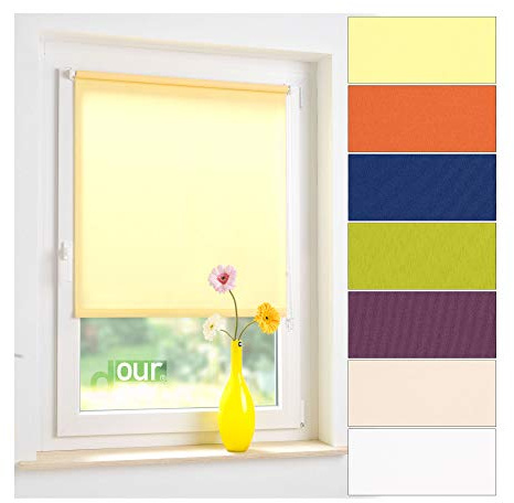 ourdeco® Mini-Rollo / 120 x 150 gelb/lichtdurchlässig, Blickdicht/Farben: weiß, beige, gelb, grün, Terracotta, violett, blau/Klemmen=Montage ohne Bohren=Smartfix=Klemmfix=Easy-to-fix