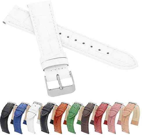 MARCHEL Croco LM-65 Lederarmband 24 mm Weiß Krokoprägung Uhrenarmband Krokodilmuster Uhrband Rindsleder