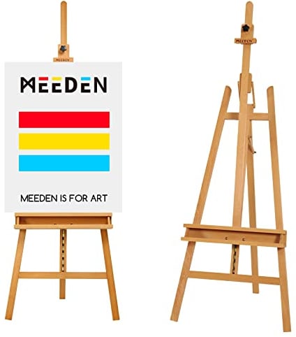 MEEDEN Staffelei Holz Groß 66x226 cm, Verstellbarer Leinwand Ständer aus Deutsche Buchenholz, Klappbare Atelierstaffelei mit Aufbewahungstablett, Holzstaffelei Malstaffelei für Leinwände bis 122cm