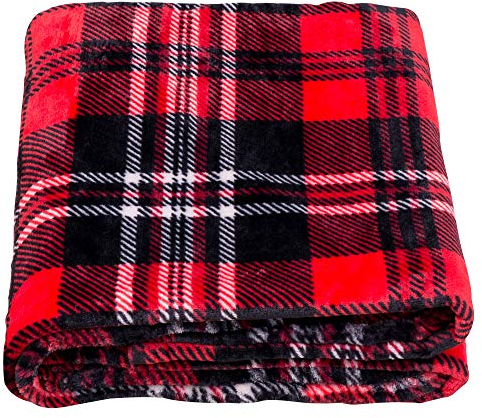 SOCHOW Couverture Plaid Polaire Lit pour Canapé en Molleton, Couverture Jeté en Flanelle à Carreaux Toute Saison 127 x 150 cm, Rouge/Gris