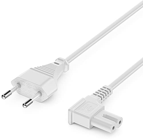 deleyCON 1m Cable de Alimentación Enchufe Tipo C Euro Enchufe a C7 Enchufe Euro a 90° en ángulo Euro 8 Cable TV BLU-Ray Receptor de DVD Electrodomésticos Fuentes de Alimentación - Blanco