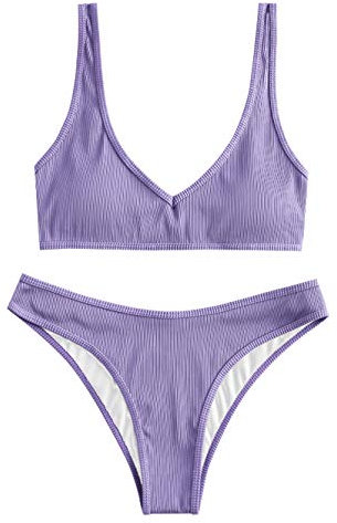 ZAFUL Set Bikini Imbottito da Donna, Costume da Bagno Bikini con Scollo a V Testurizzato Estate