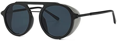 ShFhhwrl Klassisch Sonnenbrille Steam Round Sonnenbrille Männer Frauen Uv400 Vintage Brille C1Black