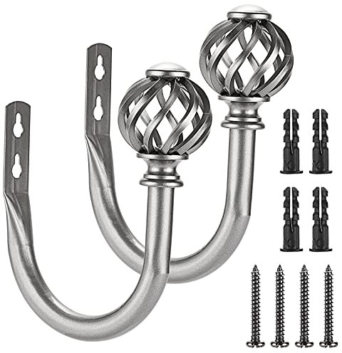BSTKEY 2er-Set Vorhang Vorhang Raffhalter Rückhaltevorrichtungen, dekorative Nest Hohlvorhanghalter Wandhaken Quastenhalter, grau