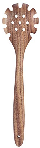 Food Grade Natural Teak Wooden Noodle Colander Cooking Spoon Spaghetti Spoon for Home Kitchen Restaurant Noodles Pasta Utensil
