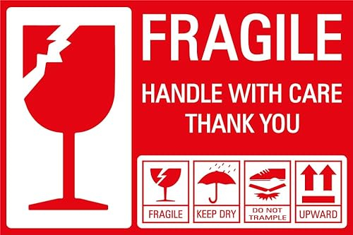 Aufkleber Hinweis Warnhinweis „FRAGILE HANDLE WITH CARE“ Warnung Premium Folie selbstklebend | Größe wählbar Made in Germany, Größe: 20x30 cm
