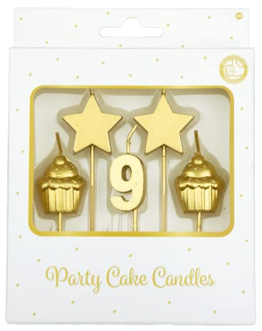 PD-Party - Geburtstagskerzen für Kuchen & Torten - Geburtstagsdeko - Goldene Kuchenkerzen für Geburtstagsfeiern von Kindern & Erwachsenen - Zahlenkerzen - Nummer Kerze - Größe 3 x 9 x 1 cm - 9 Jahre