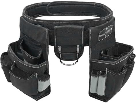 HAUTMEC Pro Adjustable Electricians Work Belt, 20-Pocket 3-in-1 Ventilated Work Belt, Heavy Duty Combo Tool Belt, Detachable Padded 1680-Denier Tool Pouch Bag (Fits Large 37-42 Inch Waist) HT0177-TB