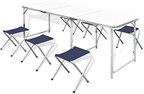 Susany Campingtisch Klappbar mit 6 Klappstühlen Campingtische Stühle Sitzgruppe Koffertisch Gartentisch Klapptisch Picknicktisch Aluminium