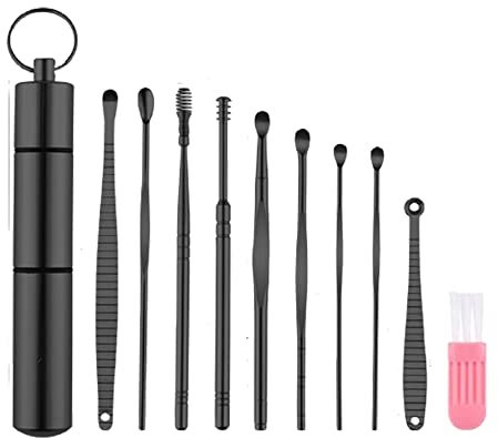 10 in 1 edelstahl ohrreiniger set, Ohrenschmalz Entferner, Ohrwachsentferner, Ohrreiniger, Ear Wax Remover, Reinigung der Ohren, mit Aufbewahrungskiste, Nero