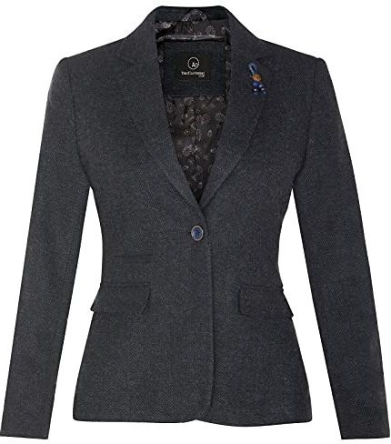 Tru Clothing Blazer da Donna Blu Sartoriale Classico a Spina di Pesce in Tweed Elegante con Toppe sui Gomiti Anni '20 20