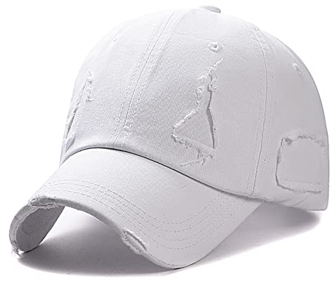 XYIYI Weiß Vintage Basecap Verstellbare Distressed Washed Baseball Kappe für Damen Herren
