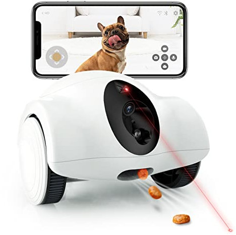 GULIGULI - Cámara inteligente para mascotas, robot de compañía móvil para mascotas, cámara de golosinas para perros, cámara WiFi Full HD 1080P con aplicación de teléfono, visión nocturna, audio de 2