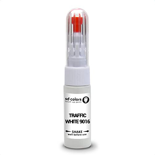SD COLORS Reparaturset für Lackstift in Verkehrsweiß RAL 9016, 20 ML, für Kratzer, Chips, Pinsel, Farbcode 9016 Verkehrsweiß