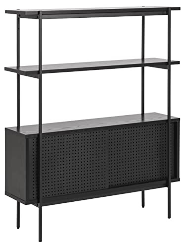 AC Design Furniture Augusta Bücherregal mit einer Ablage und geschlossenem Fach, H: 113,8 x B: 94 x T: 27 cm, Schwarz, Melamin/Metall, 1 Stk.