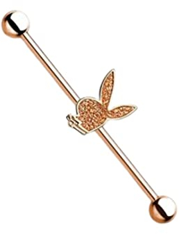 Trend Agent Industrialstab Sparkling Bunny | Barbell Piercing Stab Edelstahl | 38mm | Ohr Knorpel Piercing | Straight Barbell | 316 L Chirurgenstahl (Rose)