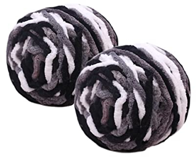 Maxee Chenille Wolle Garn 180 g(90 g*2), ca.130 m, Super Soft Knitting, Chunky Grobstrick Weiches Wollgarn zum Häkeln, Chenille zum Weben von Schals, Mützen, Decken, Zierkissen-Schwarz Weiß Grau 28