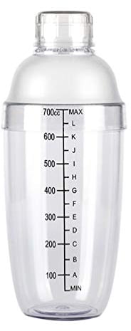 1 shaker à cocktail 700 cc en résine plastique transparente avec échelle et passoire, pour maison, bar, thé, fête, café, restaurant