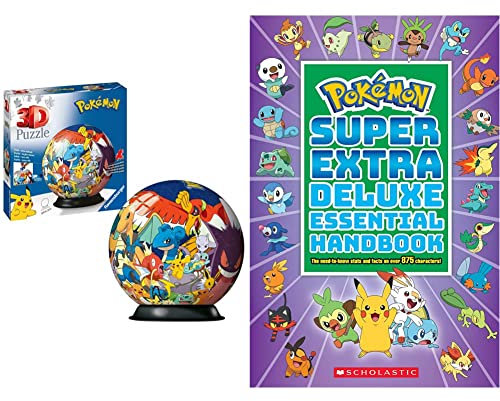 Ravensburger Pokemon 3D Jigsaw Puzzle Ball & Super Extra Deluxe Essential Handbook: The Need-To-Know STATS and Facts on Over 900 Characters: The Need-To-Know STATS and Facts on Over 875 Characters: 1