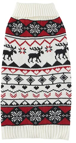 Weiß Rot Ugly Vintage Knit Rentier Urlaub Festlicher Weihnachten Hund Pullover Hundeanzug Hundekleider für kleine Hunde, Klein (S) Rückenlänge 30,5 cm