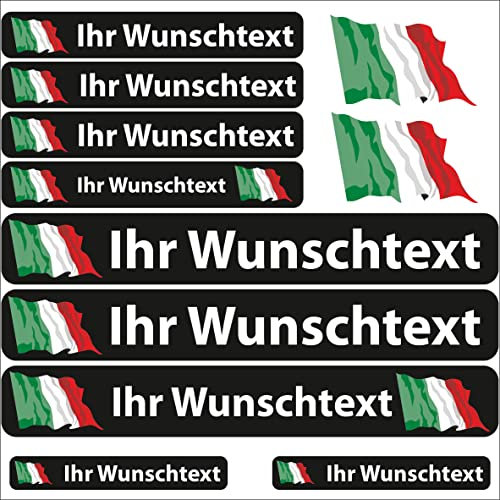 INDIGOS UG® - 13 Flaggenaufkleber - Land Italien - Fahne wehend - Aufkleber mit Namen & Wunschtext - individuell personalisiert - Fahrrad - Auto - Motorrad