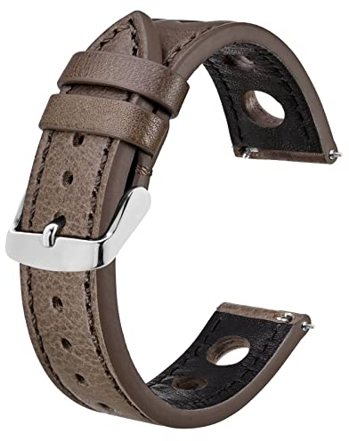 BISONSTRAP Rally Uhrenarmband 18mm, Uhrenarmbänder aus Leder für Herren, Taupe mit Silberne Schnalle