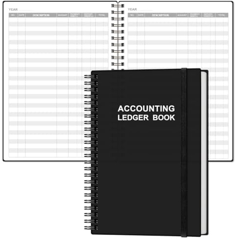 Accounting Ledger Book - A5 Ledger Book for Bookkeeping, Small Businesses & Personal Use, Expense Tracker Notebook for Tracking Money, Expenses, Deposits & Balance, 5.8 x 8.4, Black